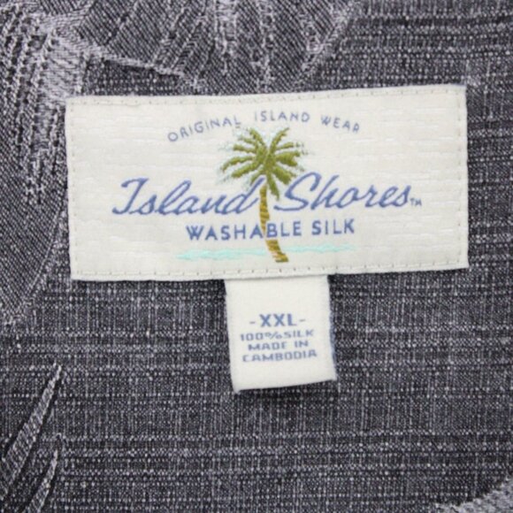 Vintage Island Shores Hawaiian Silk Shirt Mens 2XL Gray Floral Print Button Down - Picture 6 of 9